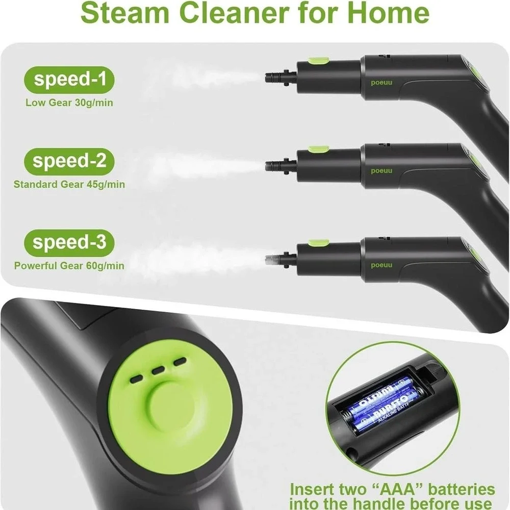 POEUU Portable‎ Steam Cleaner Canister 1600ml Water Tank Home Green Open Box